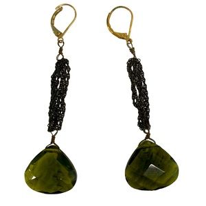 VTG.SWAROVSKI GLASS EARRINGS 3" OLIVE GREEN